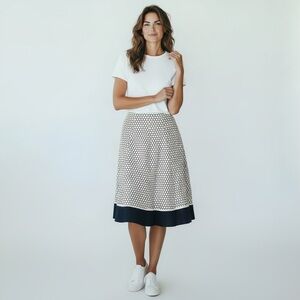 Jones New York Signature Eyelet A-Line Skirt Contrast Hem Navy White 8